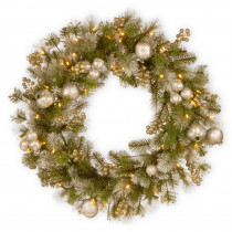 National Tree Company 24 in. Battery Operated Glittery Pomegranate Pine Wreath with LED Lights
