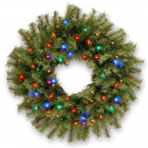 National Tree Company 24 in. Norwood Fir Artificial Wreath with Battery Operated Multicolor LED Lights