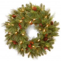 National Tree Company 24 in. Noelle Artificial Christmas Wreath with Battery Operated Warm White LED Lights