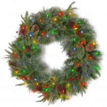 National Tree Company 24 in. Colonial Artificial Wreath with Battery Operated Dual Color LED Lights