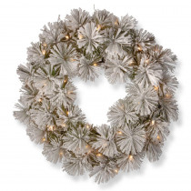 National Tree Company 24 in. Snowy Bristle Pine Artificial Wreath with Battery Operated Warm White LED Lights