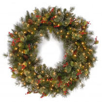 National Tree Company 30 in. Wintry Pine Artificial Wreath with Clear Lights