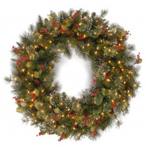 National Tree Company 36 in. Wintry Pine Artificial Wreath with Clear Lights