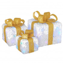 National Tree Company 8 in. Glittered White Gift Box Set with Multi-LED Twinkle Lights