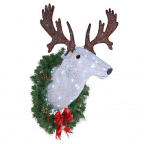 National Tree Company 30 in. Crystal Coiling with White Glittered Moose Head and Wreath with 70 Cool White LED Lights