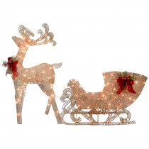 National Tree Company 48 in. Reindeer and Santas Sleigh with LED Lights