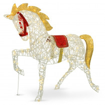 National Tree Company 51 in. White Glittered Horse with 160 Warm White Twinkling LED Lights