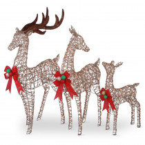National Tree Company 60 in., 52 in. and 36 in. Champagne Glittered Deer Family of 3 with 370 Mini Clear Lights