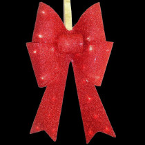 National Tree Company 20 in. Pre-Lit Red Fabric Bow with Battery Operated LED Lights