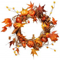 National Tree Company Harvest Accessories 21 in. Artificial Wreath with Pumpkins, Maples and Leaves
