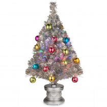 National Tree Company 2.6 ft. Silver Fiber Optic Fireworks Ornament Artificial Christmas Tree