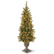 National Tree Company 4 ft. Glittery Gold Pine Entrance Artificial Christmas Tree in Dark Bronze Urn