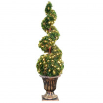 National Tree Company 54 in. Cedar Spiral Tree with Ball in a Black and Gold Urn