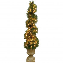 National Tree Company 4.5 ft. Juniper Slim Spiral Tree with Decorative Urn with 150 Clear Lights