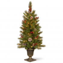 National Tree Company 4 ft. Feel Real Bristle Berry Entrance Tree in Dark Bronze Pot with 100 Clear Lights