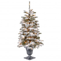 National Tree Company 4 ft. Feel Real Snowy Camden Entrance Tree in Silver Brushed Urn with 100 Clear Lights