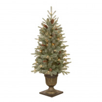 National Tree Company 4.5 ft. Feel-Real Alaskan Spruce Potted Artificial Christmas Tree with Pinecones and 100 Clear Lights