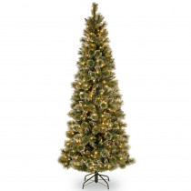 National Tree Company 6.5 ft. Glittery Bristle Pine Slim Artificial Christmas Tree with Warm White LED Lights