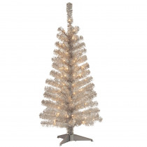National Tree Company 4 ft. Silver Tinsel Artificial Christmas Tree with Clear Lights