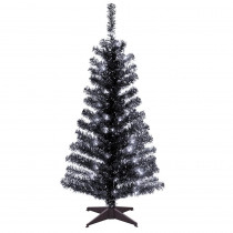 National Tree Company 4 ft. Black Tinsel Artificial Christmas Tree with Clear Lights