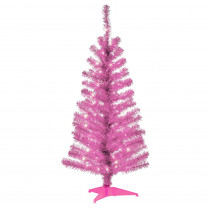 National Tree Company 4 ft. Pink Tinsel Artificial Christmas Tree with Clear Lights