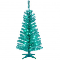 National Tree Company 4 ft. Turquoise Tinsel Artificial Christmas Tree with Clear Lights