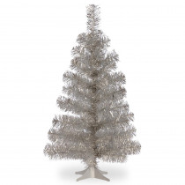 National Tree Company 3 ft. Silver Tinsel Artificial Christmas Tree