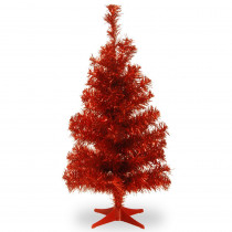 National Tree Company 3 ft. Red Tinsel Artificial Christmas Tree