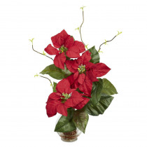 Nearly Natural 20.0 in. H Red Poinsettia with Fluted Vase Silk Flower Arrangement