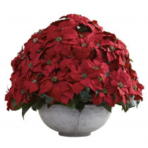 Nearly Natural Holiday 34 in. W x 34 in. D x 29.75 in. H Giant Poinsettia Arrangement with Decorative Planter