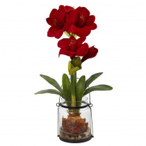 Nearly Natural 24 in. Amaryllis with Vase