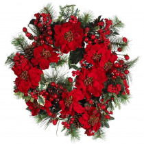 Nearly Natural 24 in. Poinsettia Wreath