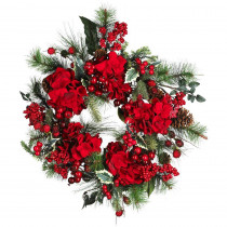 Nearly Natural 22 in. Holiday Hydrangea Wreath