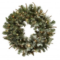 Nearly Natural 30 in. Lighted Frosted Pine Artificial Wreath
