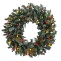 Nearly Natural 30 in. Pine Artificial Wreath with Colored Lights
