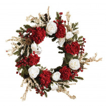 Nearly Natural 24 in. Hydrangea Wreath with White Roses
