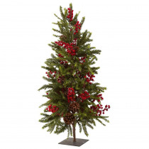 Nearly Natural 36 in. Pine and Berry Artificial Christmas Tree