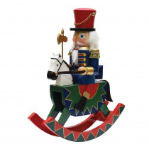 Northlight 12 in. Decorative Wooden Green Red and Blue Christmas Nutcracker Soldier on Rocking Horse