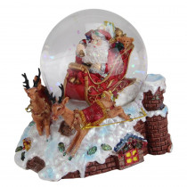 Northlight 5.5 in. Christmas Santa Claus on Sleigh with Reindeer Musical Snow Globe Glitterdome