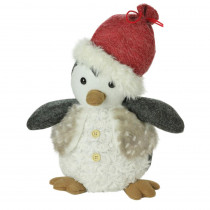 Northlight 12 in. Plush Christmas Sitting Penguin in Faux Fur Vest and Red Beanie Santa Hat