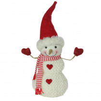 Northlight 15 in. Plush Red and White Super Soft Snowman with Red Heart Buttons Christmas Decoration