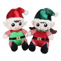 Northlight 13 in. Christmas Elf Figures Plush Sitting Boy and Girl (2-Pack)