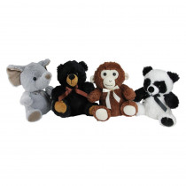 Northlight 9 in. Plush Sitting Bear, Elephant, Monkey and Panda Stuffed Animal Figures  (4-Pack)