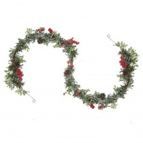 Northlight 6 ft. Unlit Glittered Artificial Boxwood Pine Cone and Red Berry Christmas Garland
