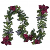 Northlight 6 ft. x 10 in. Unlit Dual-Tone Pine with Purple Poinsettias Berries and Pine Cones Christmas Garland