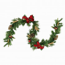 Northlight 6 ft. x 10 in. Unlit Pine with Red Balls Poinsettias Gold Pine Cones and Berries Christmas Garland