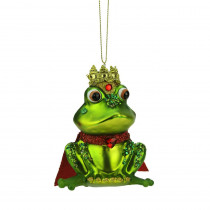Northlight 4.25 in. Green and Red Glittered King Frog Glass Christmas Ornament