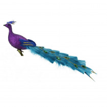 Northlight 12 in. Regal Peacock Glittered Purple  Green and Blue Bird Clip-On Christmas Ornament