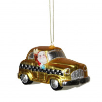 Northlight Glass Santa in Yellow Silver and Black Checkered Taxi Cab Christmas Ornament
