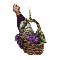 Northlight 4.5 in. Tuscan Winery Purple Glass Wine Bottle in Basket Christmas Ornament